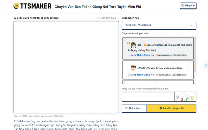 TTSMaker chuyển văn bản thành giọng nói trực tuyến