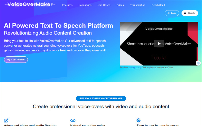 phần mềm chuyển đổi văn bản thành giọng nói VoiceOverMaker